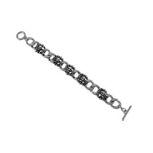 Curb Chain Link Bracelet with Vintage Cross and Skulls